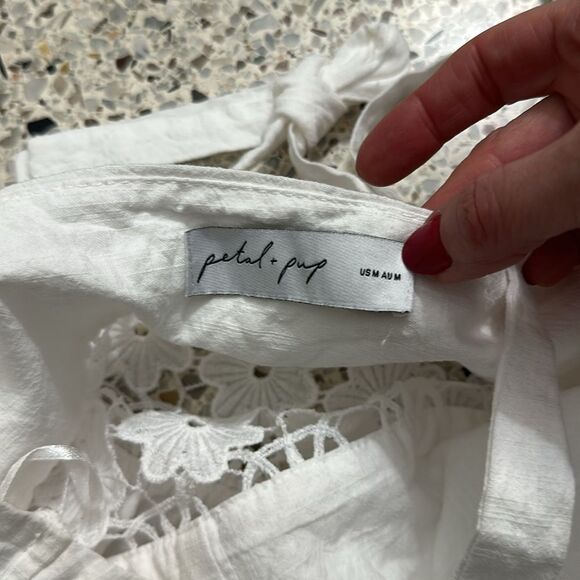 Petal & Pup medium m Katie white linen blend top blouse boho - Picture 4 of 6
